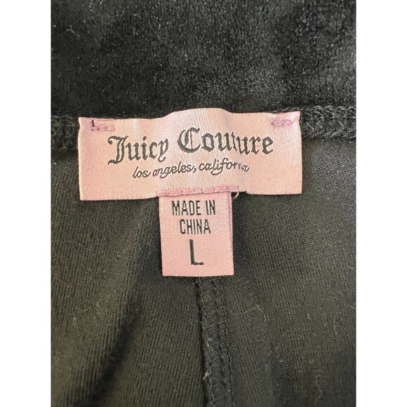 Y2K Juicy Couture Black Velour Wide Leg Sweatpants Womens SZ L Pink Rhinestones - Picture 5 of 7